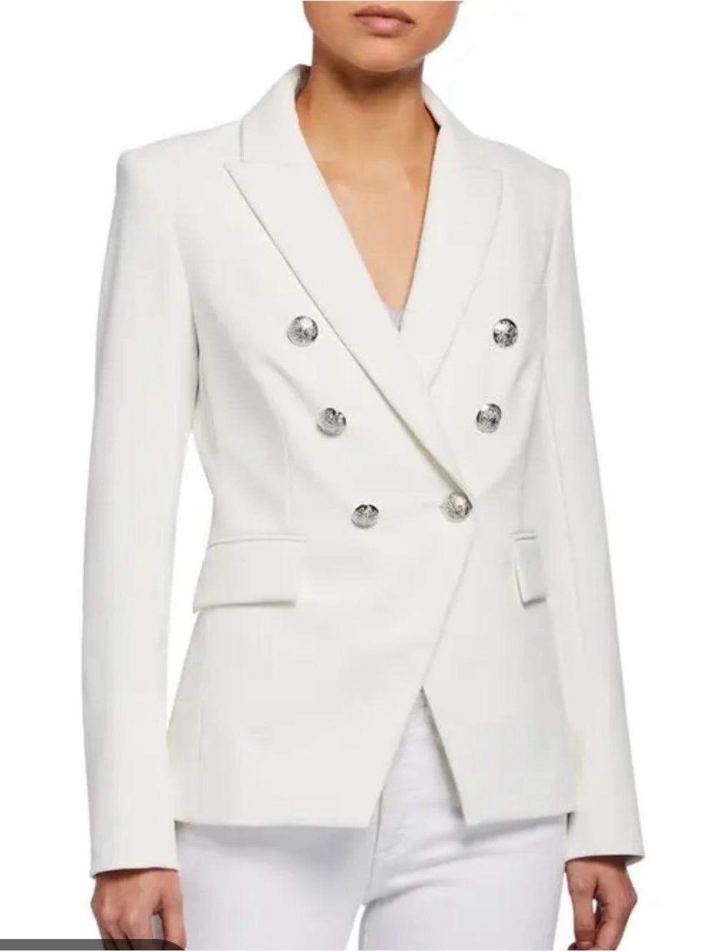 Veronica Beard of White/light ivory Double-Breasted Blazer with Silver Buttons